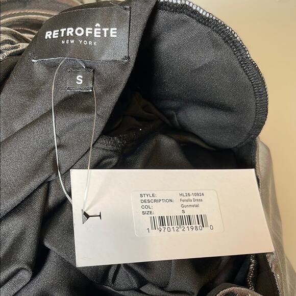 Retrofete Fenella Long Sleeve Ruched Twist Metallic Gunmetal Maxi Dress Size S - Picture 9 of 10